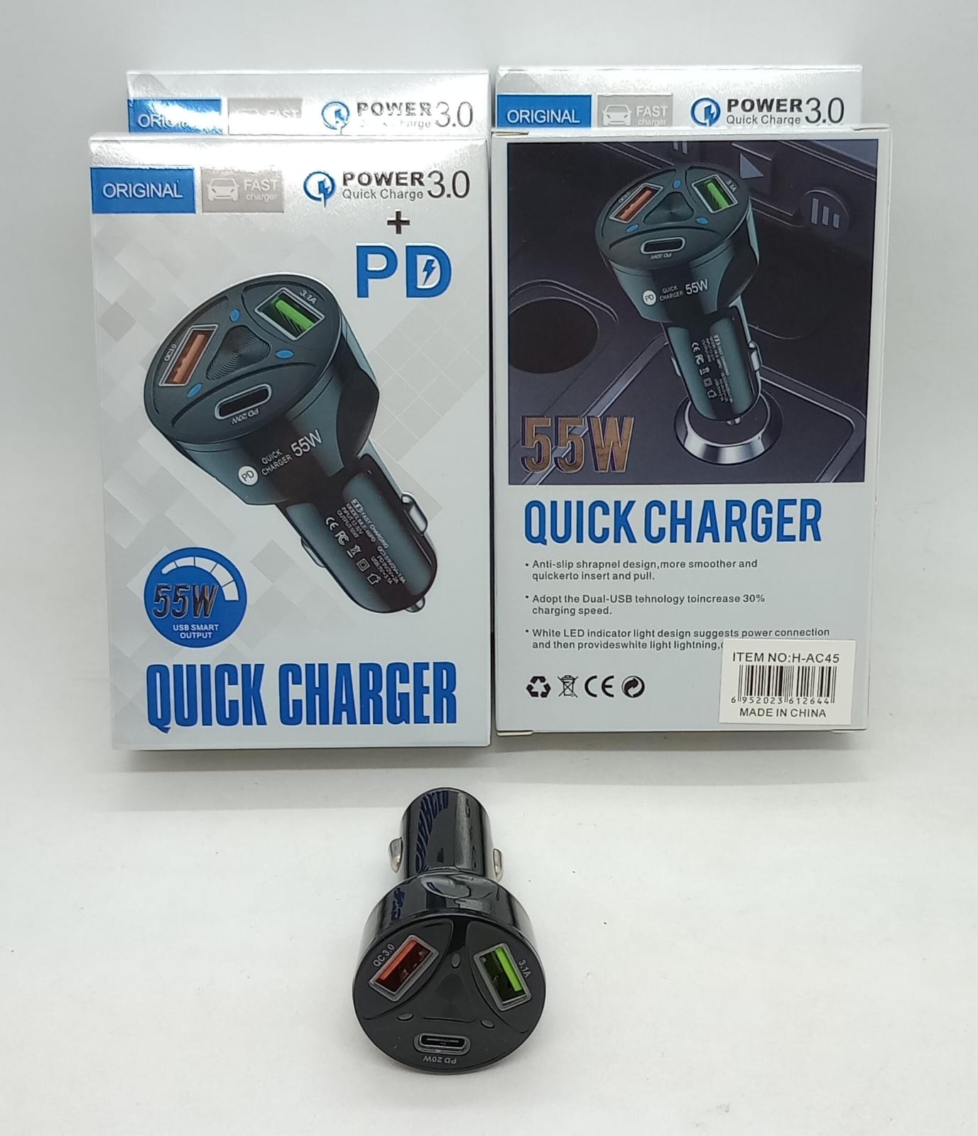   CARGADOR 12V 2 USB 1 TC 3.1A 45W QUICK CHARGE *