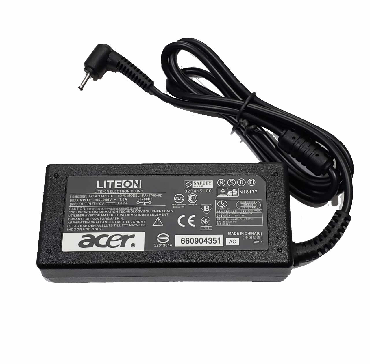   CARGADOR NOTEBOOK REPLICA ACER 65W 5.5X1.7 S/CABLE 