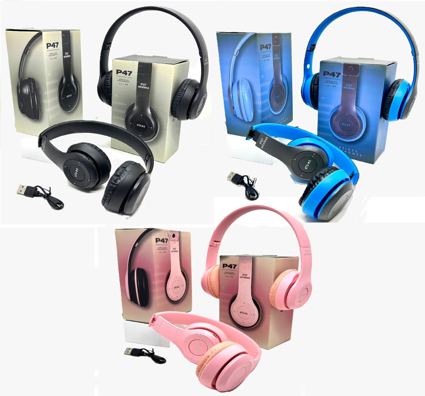    AURICULAR VINCHA BT P47 (NEGRO-AZUL-ROSA) #
