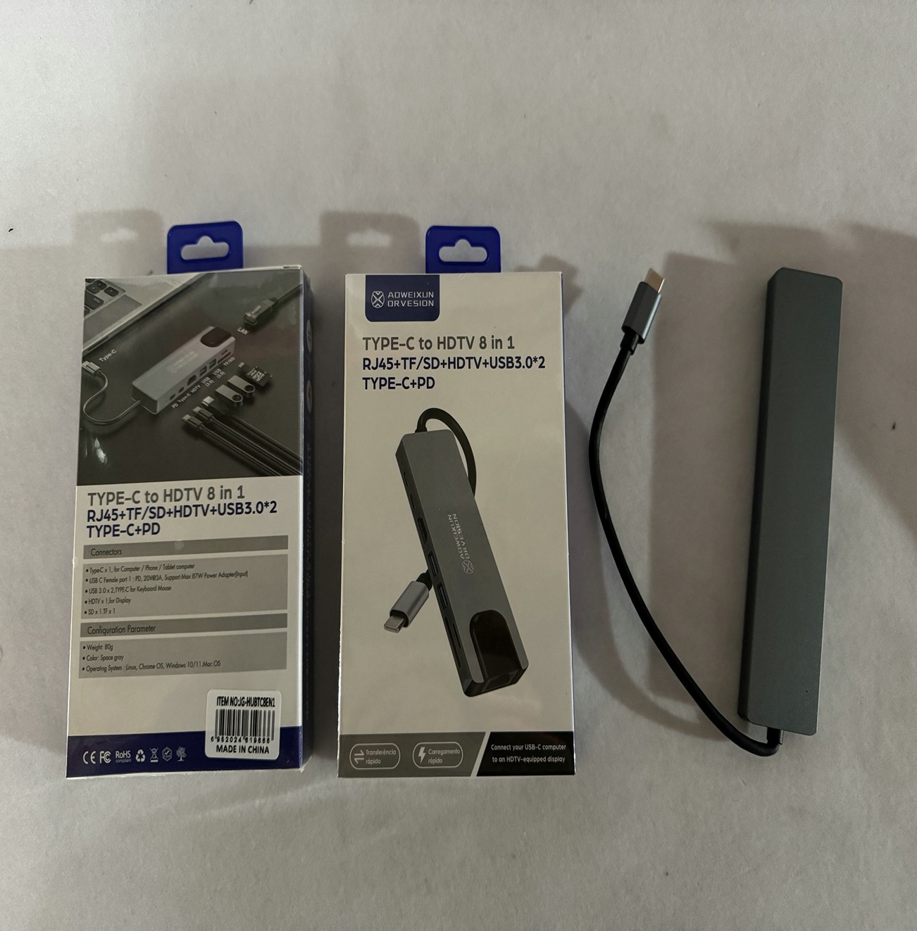   ADAPTADOR 8 EN 1 TC A HDTV/RJ45/USB2.0/USB3.0/TC PACK X 10 JG-HUBTC8EN1